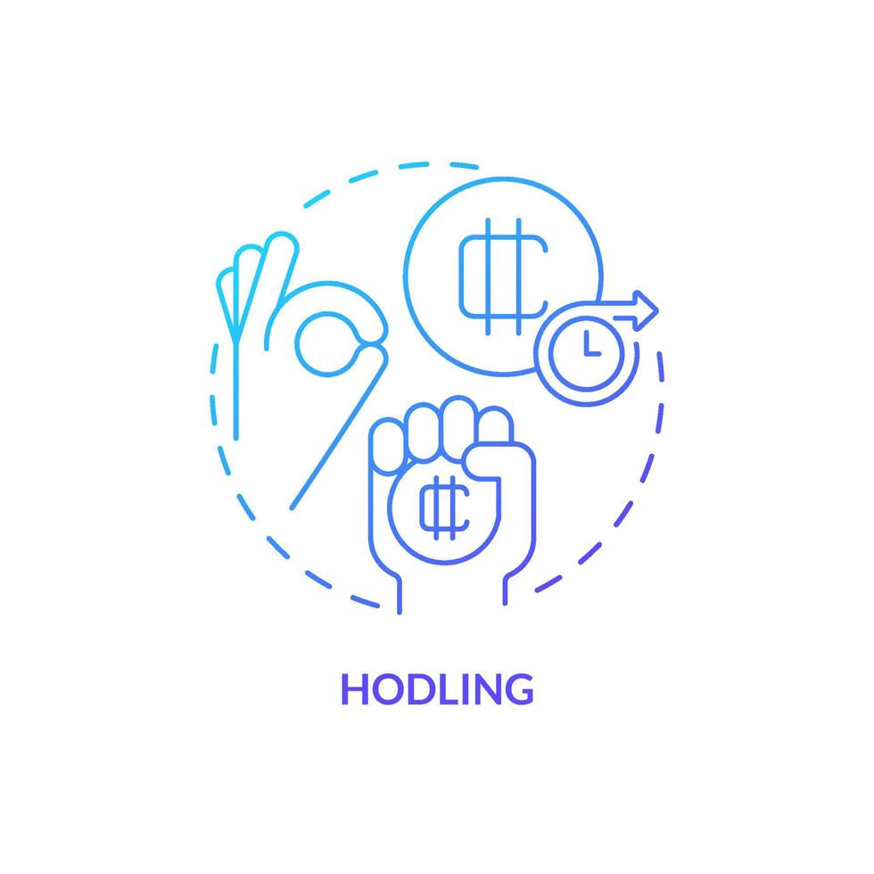 icono de concepto de degradado azul hodling. comprar fichas para mantener a largo plazo. forma de ganar dinero con la ilustración de línea delgada de idea abstracta criptográfica. dibujo de contorno aislado vector