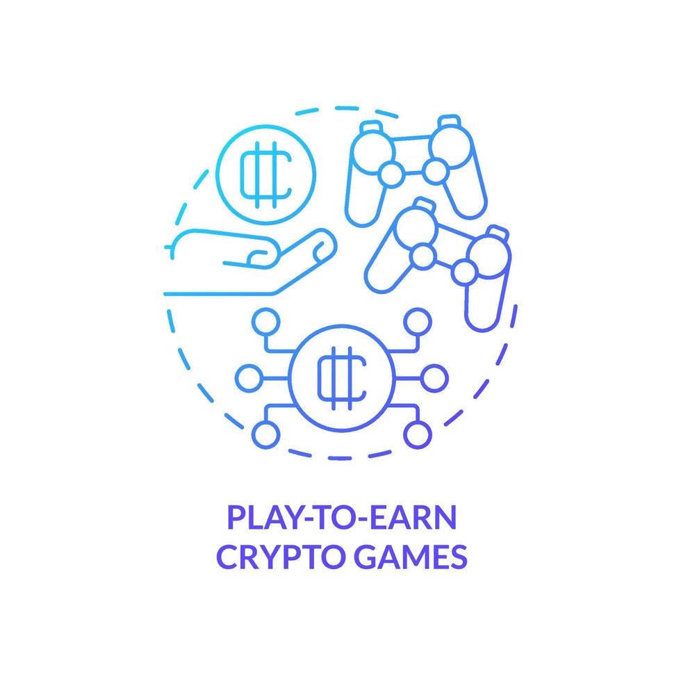 Play to earn crypto games blue gradient concept icon. Digital coins. Way to make money on cryptocurrency abstract idea thin line illustration. Isolated outline drawing vector