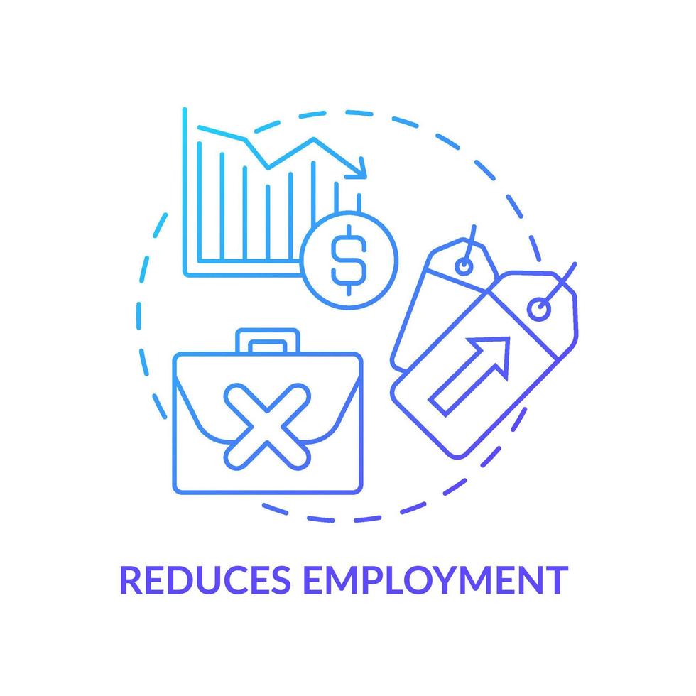 Reduces employment blue gradient concept icon. Economic correlation. Negative effect of inflation abstract idea thin line illustration. Isolated outline drawing vector