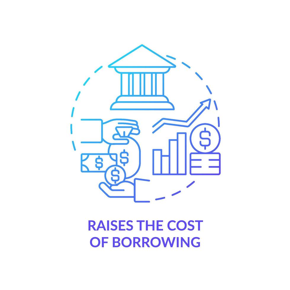 Raises cost of borrowing blue gradient concept icon. High interest rate. Effect of inflation abstract idea thin line illustration. Isolated outline drawing vector