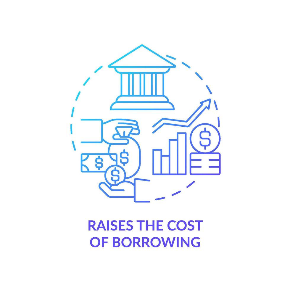aumenta el costo de los préstamos icono de concepto de gradiente azul. alta tasa de interés efecto de la inflación idea abstracta ilustración de línea delgada. dibujo de contorno aislado vector