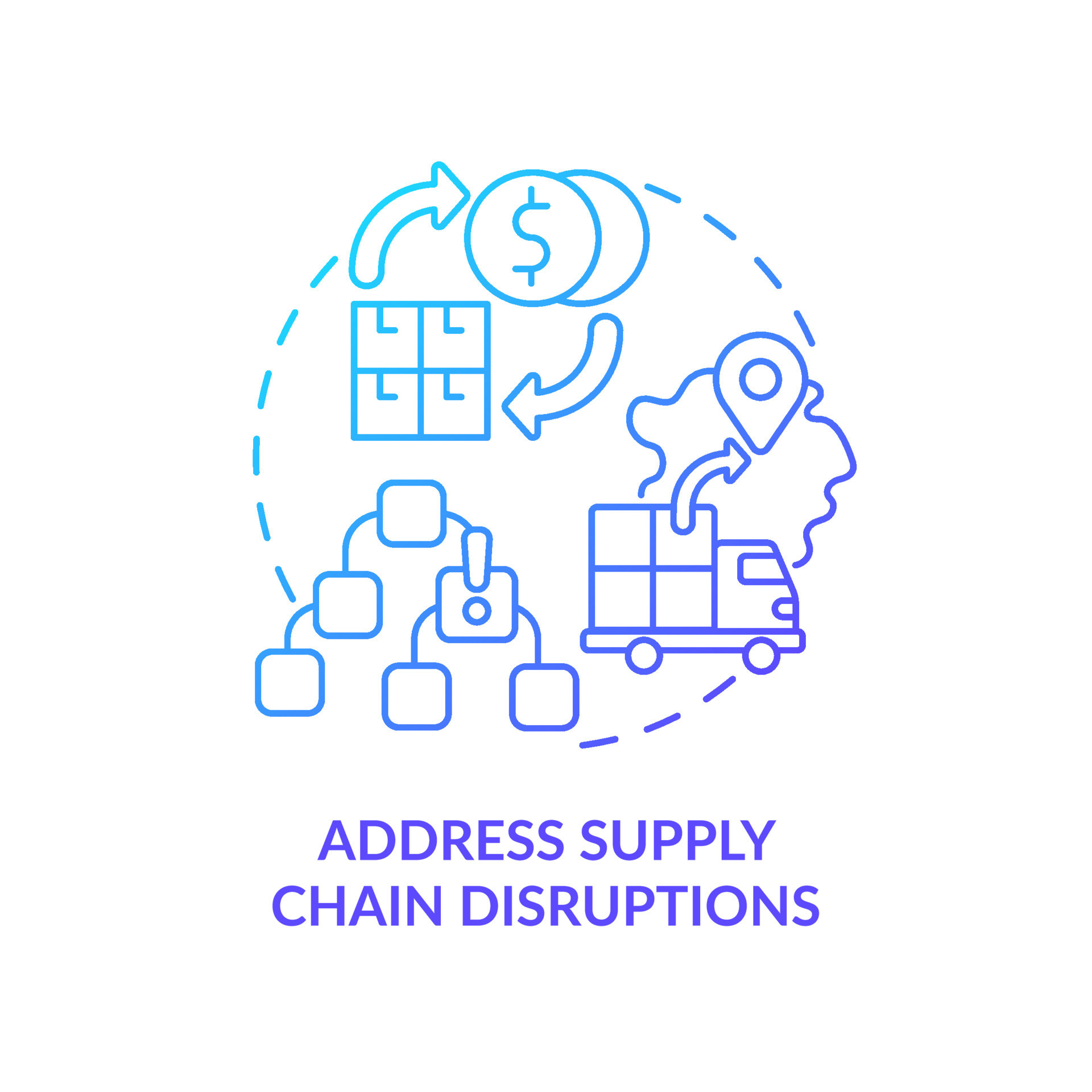 Address supply chain disruptions blue gradient concept icon. Dealing with inflation in business