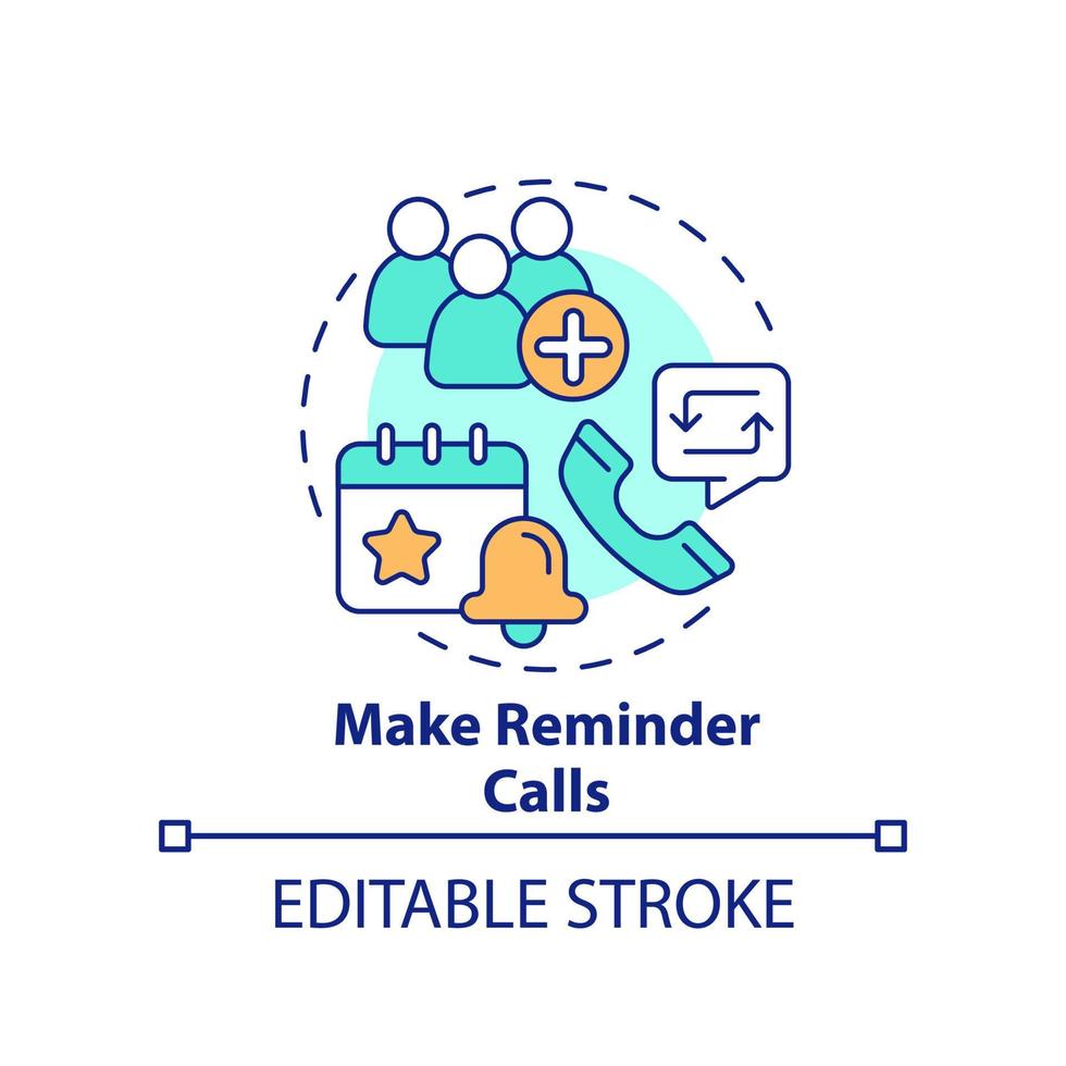 Make reminder calls concept icon. Increasing business meeting attendance abstract idea thin line illustration. Isolated outline drawing. Editable stroke vector