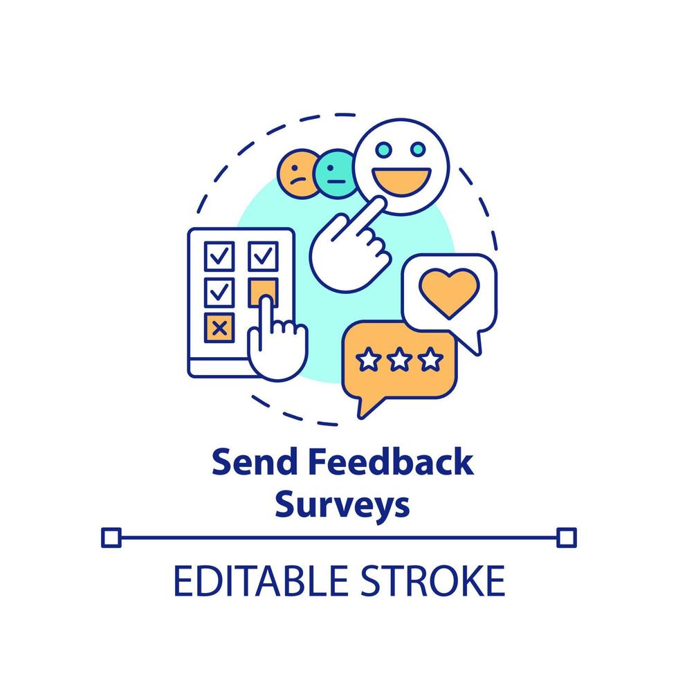 Send feedback surveys concept icon. Increasing business meeting attendance abstract idea thin line illustration. Isolated outline drawing. Editable stroke vector