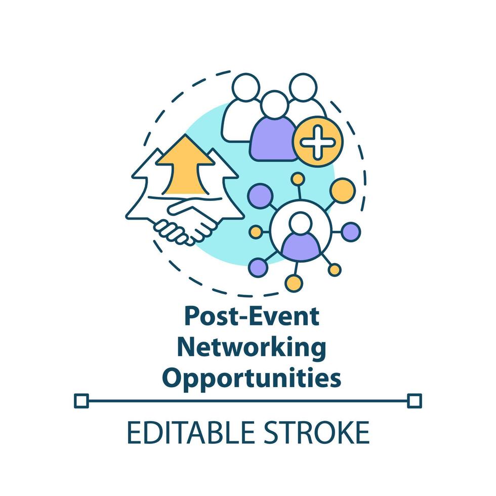 Post event networking opportunities concept icon. Planning small event abstract idea thin line illustration. Isolated outline drawing. Editable stroke vector