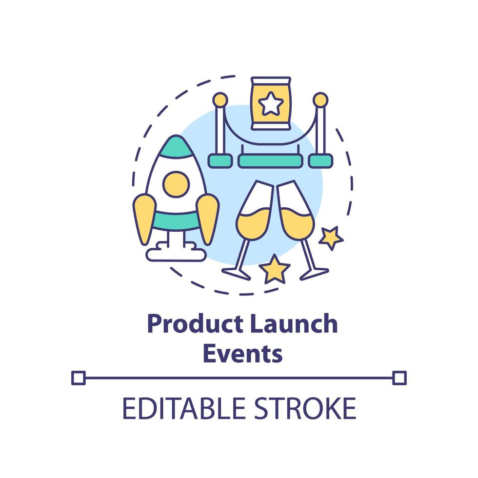 Product launch events concept icon. Business presentation. Corporate promotional abstract idea thin line illustration. Isolated outline drawing. Editable stroke vector