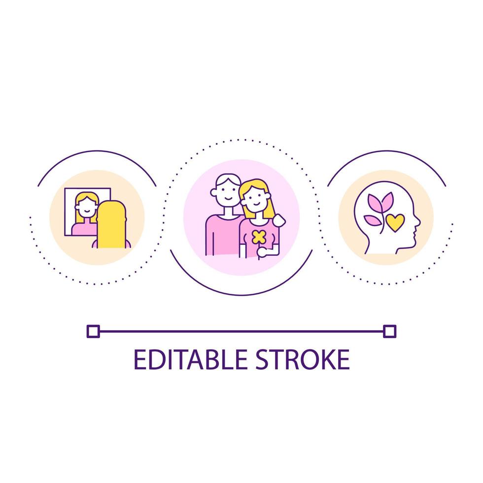 Building self-esteem in relationship loop concept icon. Confident wife abstract idea thin line illustration. Be better spouse for partner. Isolated outline drawing. Editable stroke vector