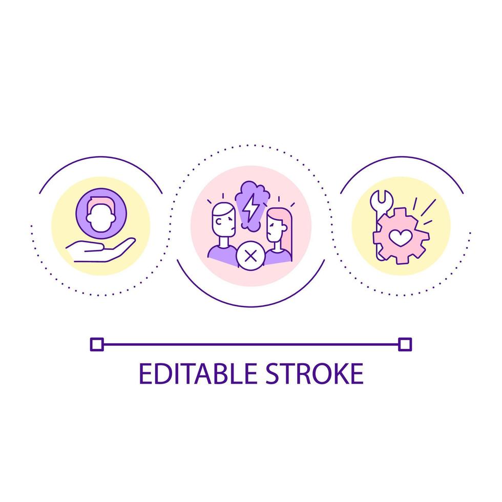 Resolving conflict in marriage loop concept icon. Managing arguments in relationship abstract idea thin line illustration. Handling crisis. Isolated outline drawing. Editable stroke vector