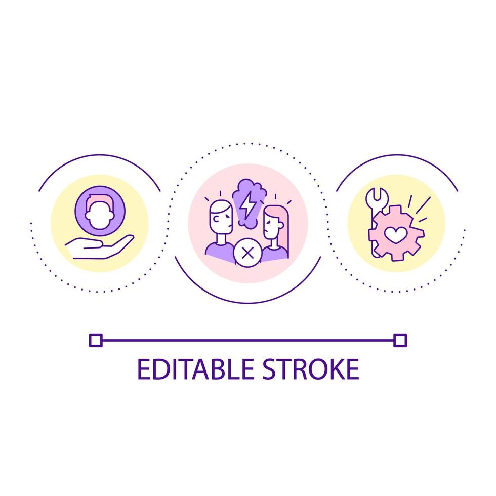 resolver conflictos en el icono del concepto de bucle de matrimonio. gestión de argumentos en relación idea abstracta ilustración de línea delgada. manejo de crisis. dibujo de contorno aislado. trazo editable vector