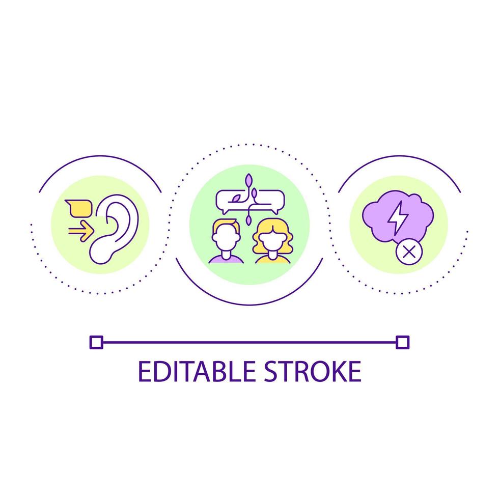 comunicación saludable en el icono del concepto de bucle de relaciones. habilidad de escucha marital idea abstracta ilustración de línea delgada. manejo de conflictos. dibujo de contorno aislado. trazo editable vector
