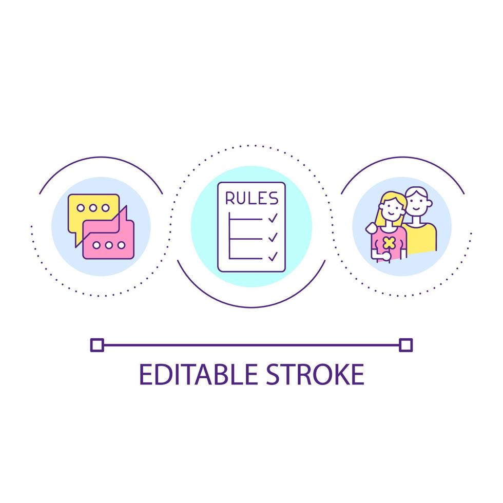 Setting rules for happy relationship loop concept icon. Healthy communication abstract idea thin line illustration. Establish boundaries. Isolated outline drawing. Editable stroke vector