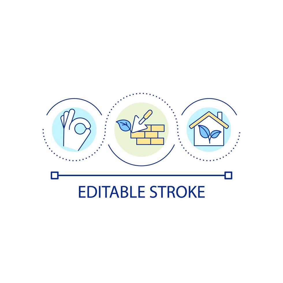 Eco friendly construction loop concept icon. Sustainable materials for building. Environment care abstract idea thin line illustration. Isolated outline drawing. Editable stroke vector