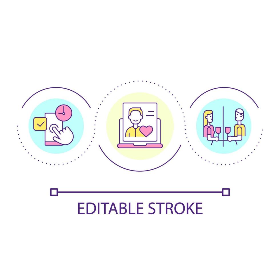 Video call in long distance relationship loop concept icon. Sense of connection abstract idea thin line illustration. Constant communication. Isolated outline drawing. Editable stroke vector