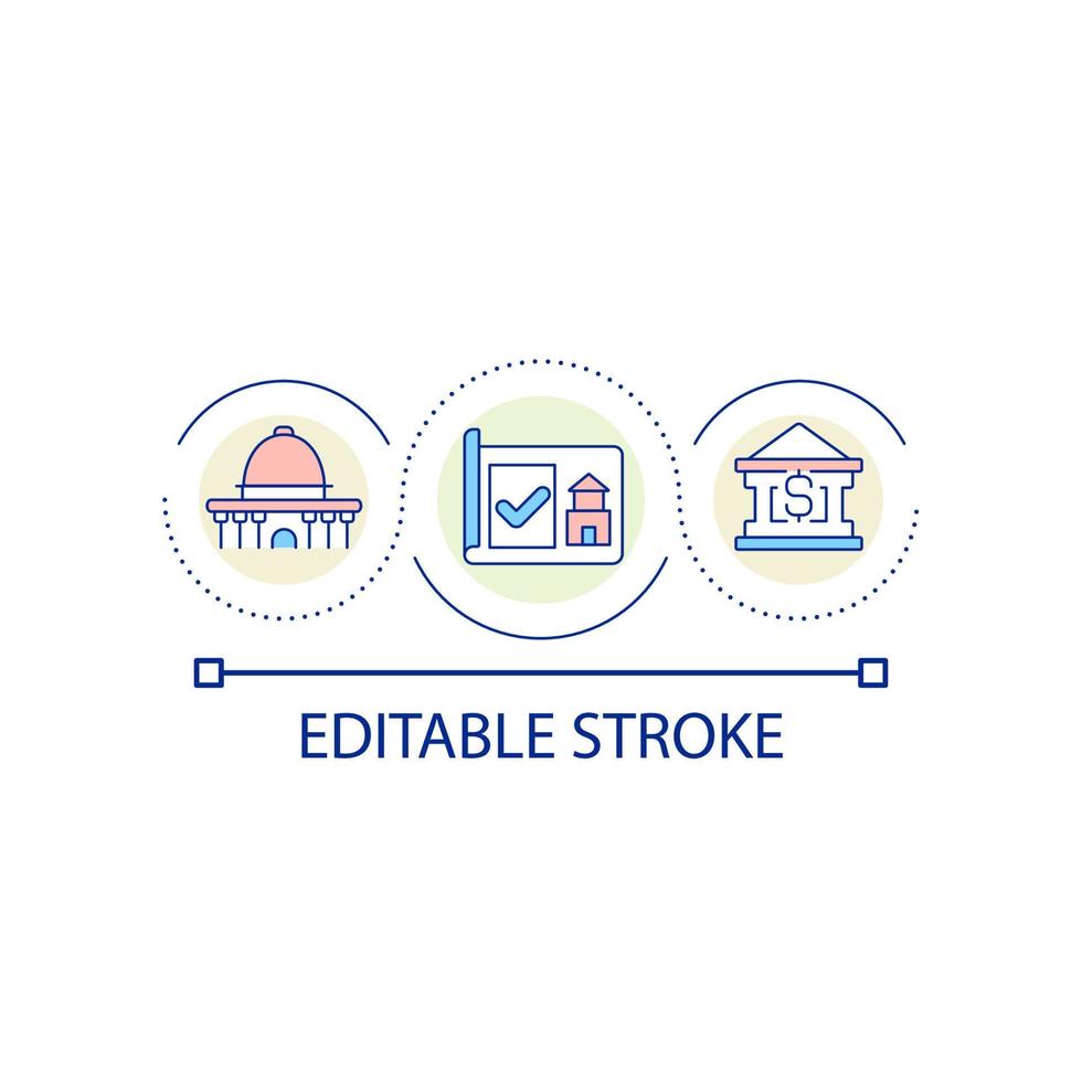 Government construction program loop concept icon. Financial support of architectural projects abstract idea thin line illustration. Isolated outline drawing. Editable stroke vector