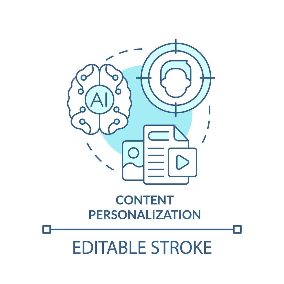 Content personalization turquoise concept icon. Unique offer. AI in marketing abstract idea thin line illustration. Isolated outline drawing. Editable stroke vector