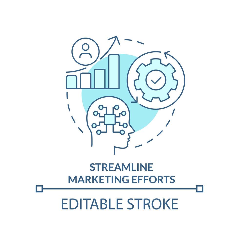 Streamline marketing efforts turquoise concept icon. Benefit of AI in business abstract idea thin line illustration. Isolated outline drawing. Editable stroke vector