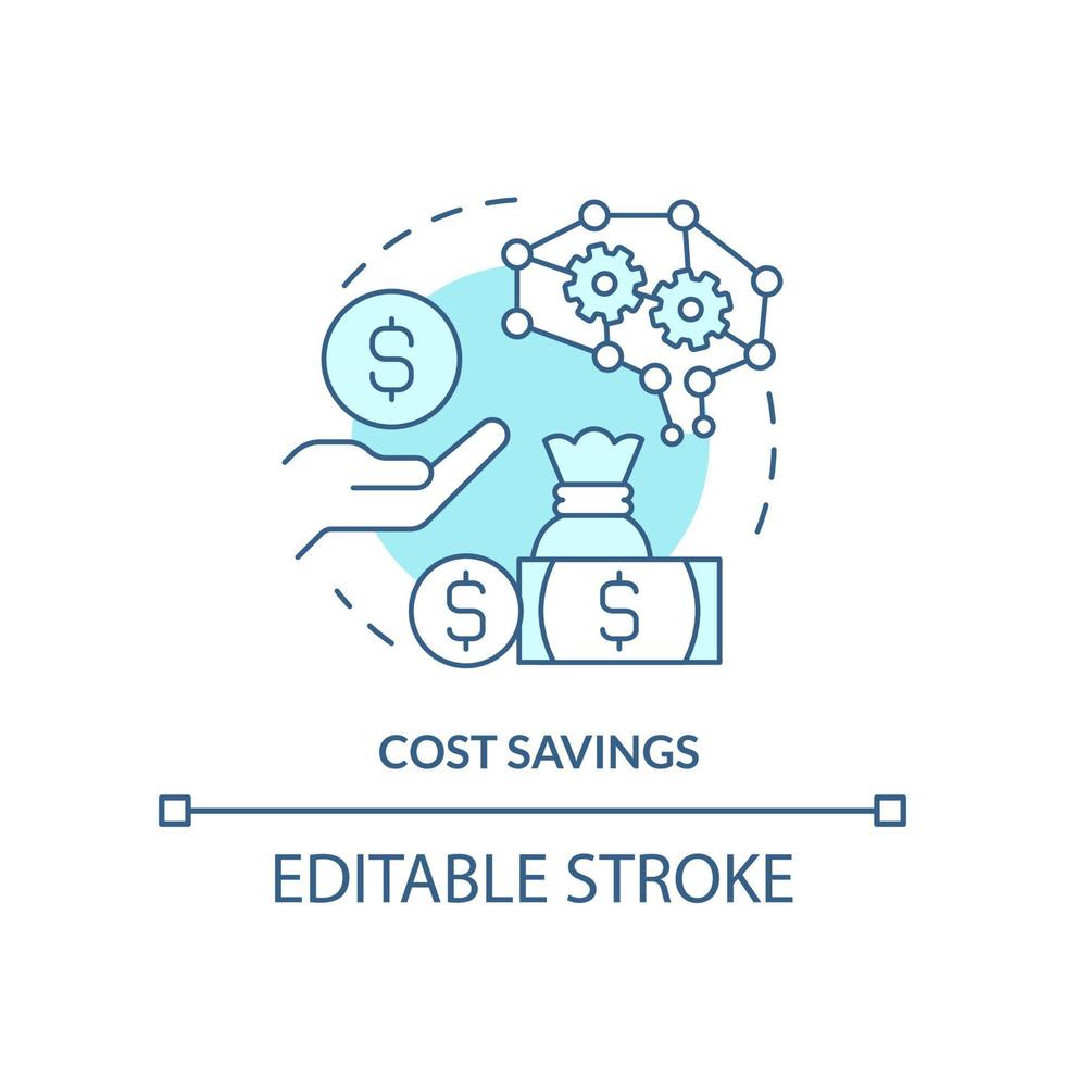 Cost savings turquoise concept icon. Cheap automation service. AI in marketing abstract idea thin line illustration. Isolated outline drawing. Editable stroke vector