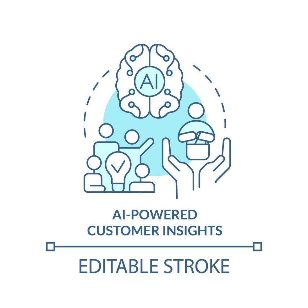 AI powered customer insights turquoise concept icon. Technology in marketing abstract idea thin line illustration. Isolated outline drawing. Editable stroke vector