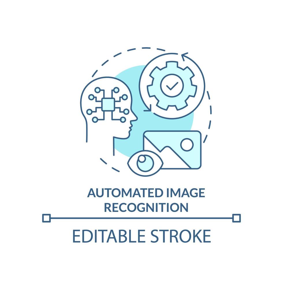 Automated image recognition turquoise concept icon. AI integration in marketing abstract idea thin line illustration. Isolated outline drawing. Editable stroke vector