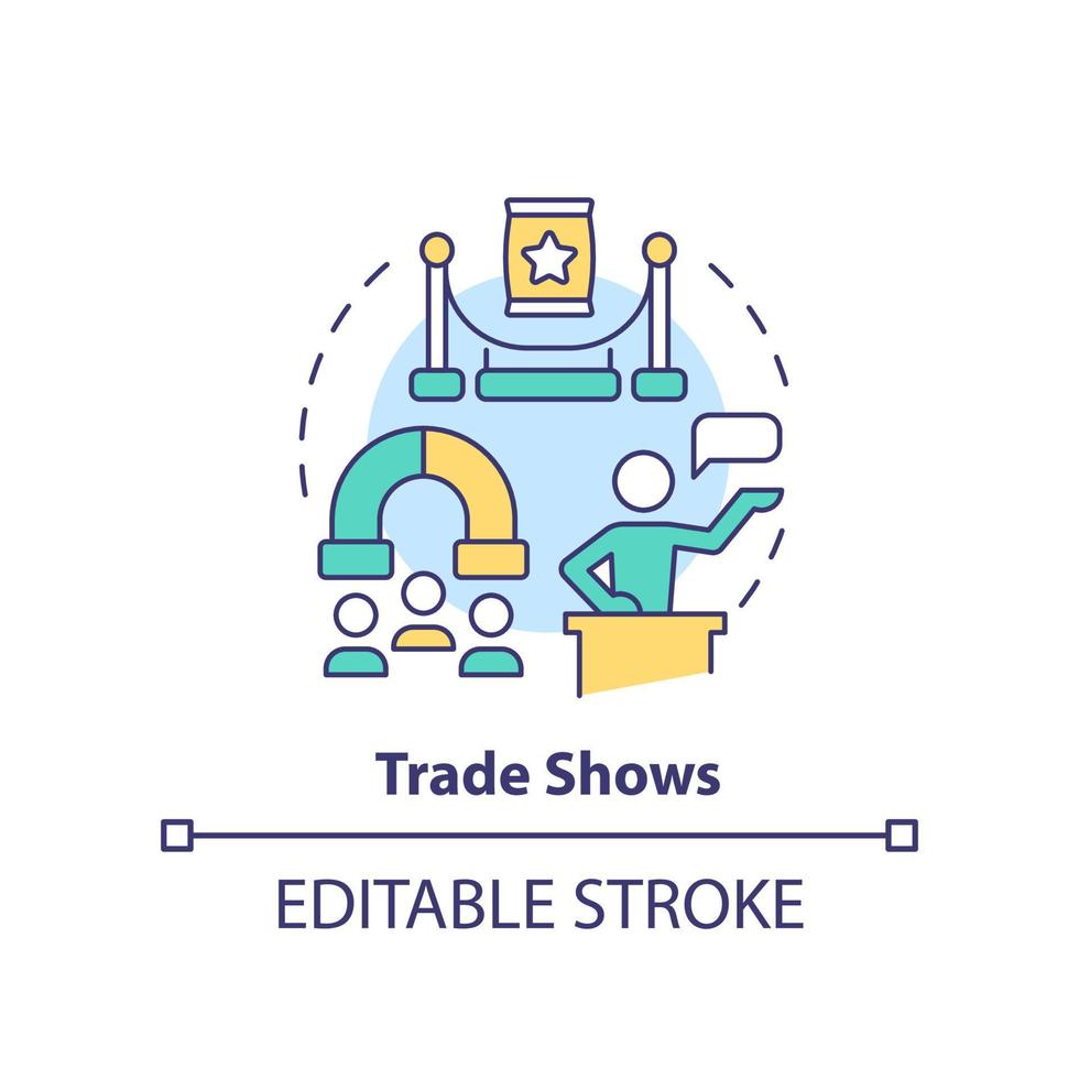 Trade shows concept icon. Audience engagement. Type of corporate events abstract idea thin line illustration. Isolated outline drawing. Editable stroke vector