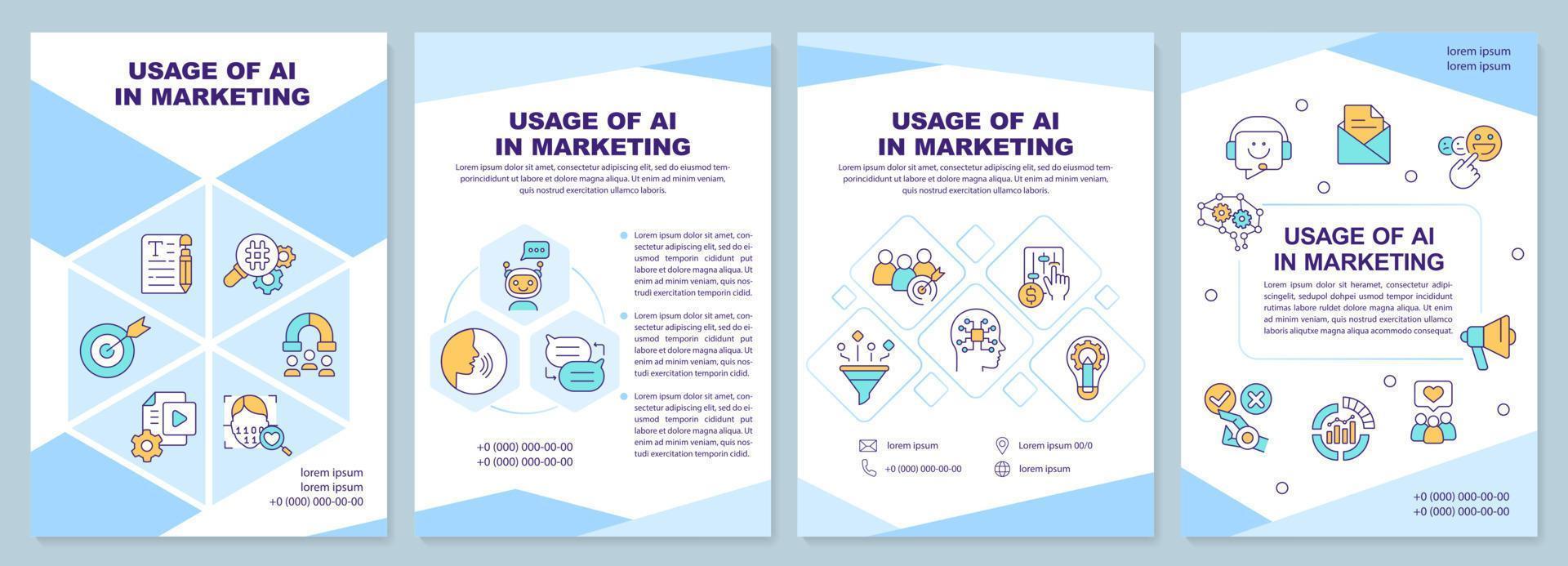 uso de ia en la plantilla de folleto azul de marketing. diseño de folletos con iconos lineales. 4 diseños vectoriales editables para presentación, informes anuales vector