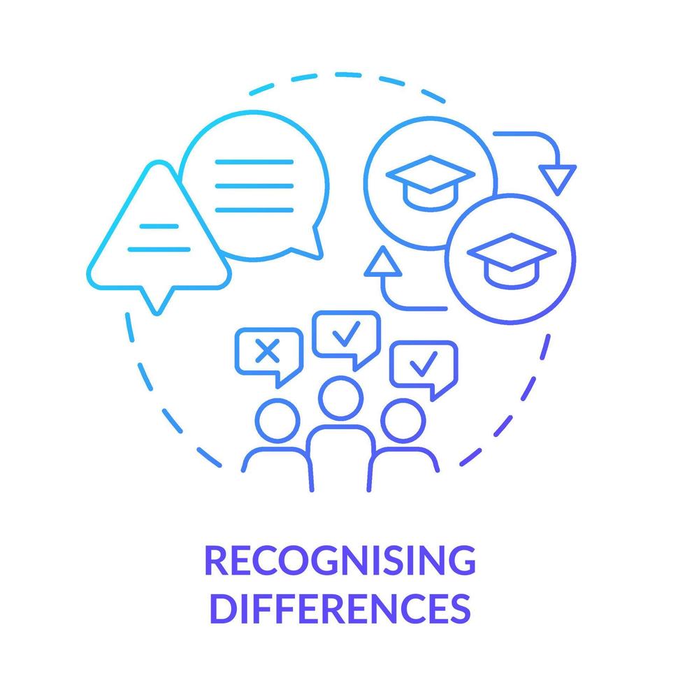 Recognising differences blue gradient concept icon. Personal approach. Principle of learning abstract idea thin line illustration. Isolated outline drawing vector