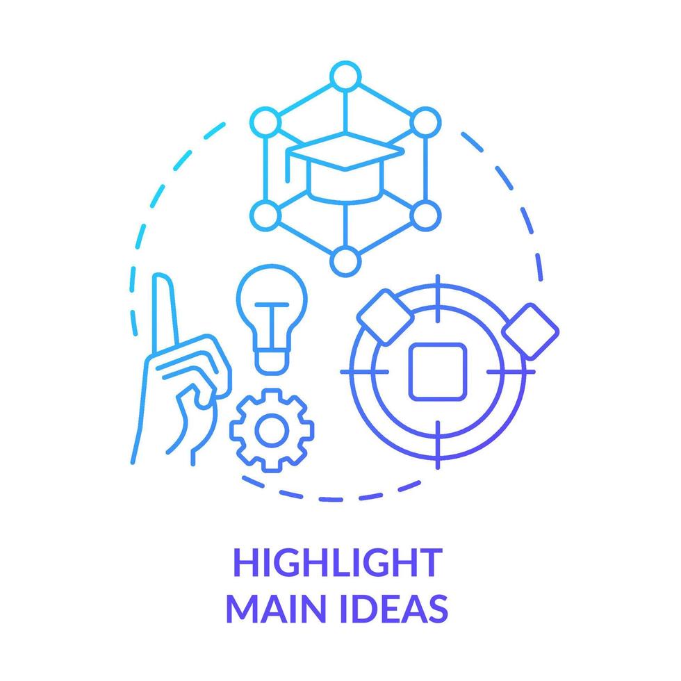 Highlight main ideas blue gradient concept icon. Focus on core information. Learning technique abstract idea thin line illustration. Isolated outline drawing vector