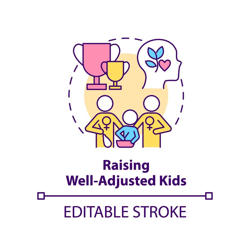 Raising well adjusted kids concept icon. Benefit of same-sex parenting abstract idea thin line illustration. Isolated outline drawing. Editable stroke vector