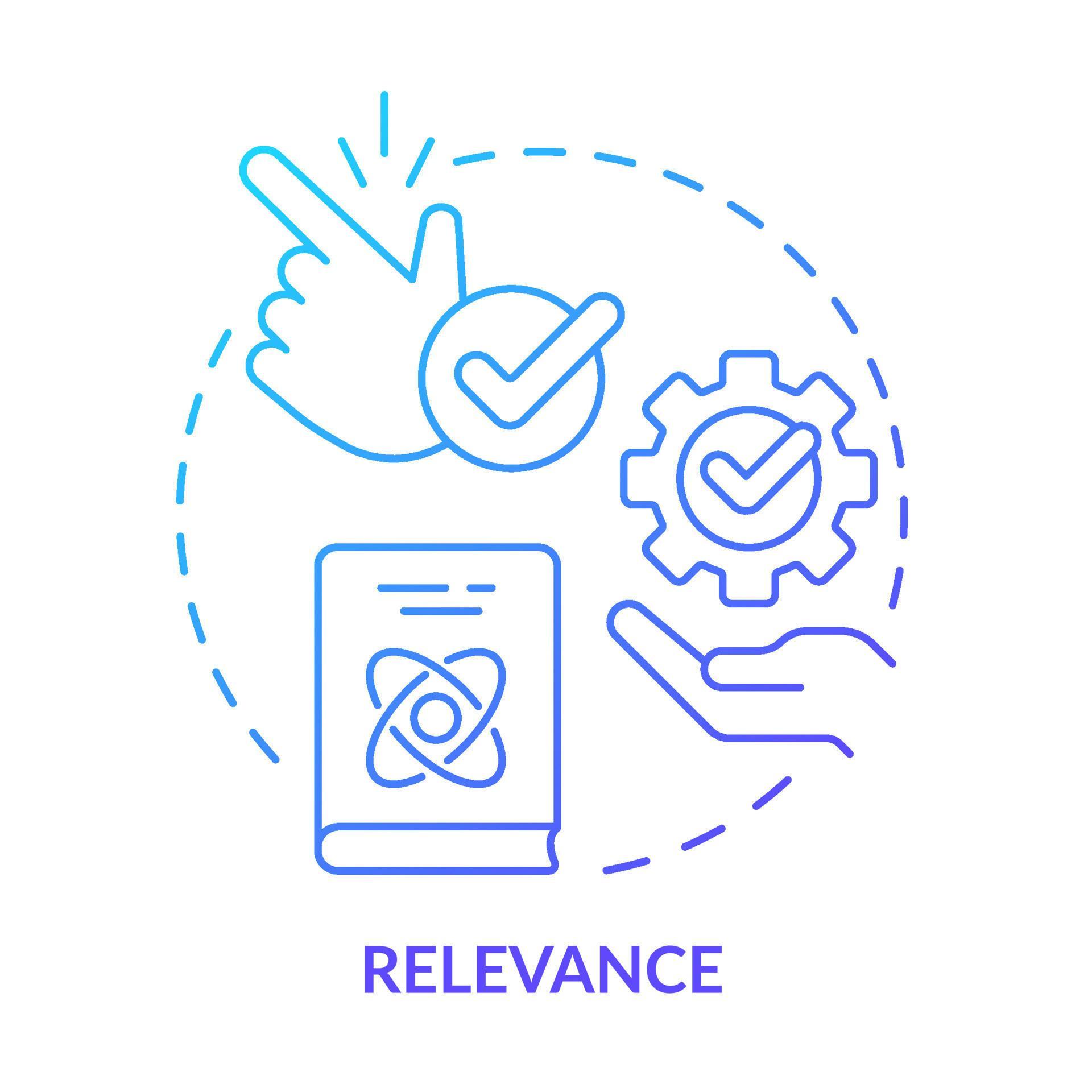 Relevance blue gradient concept icon Current materials and experience
