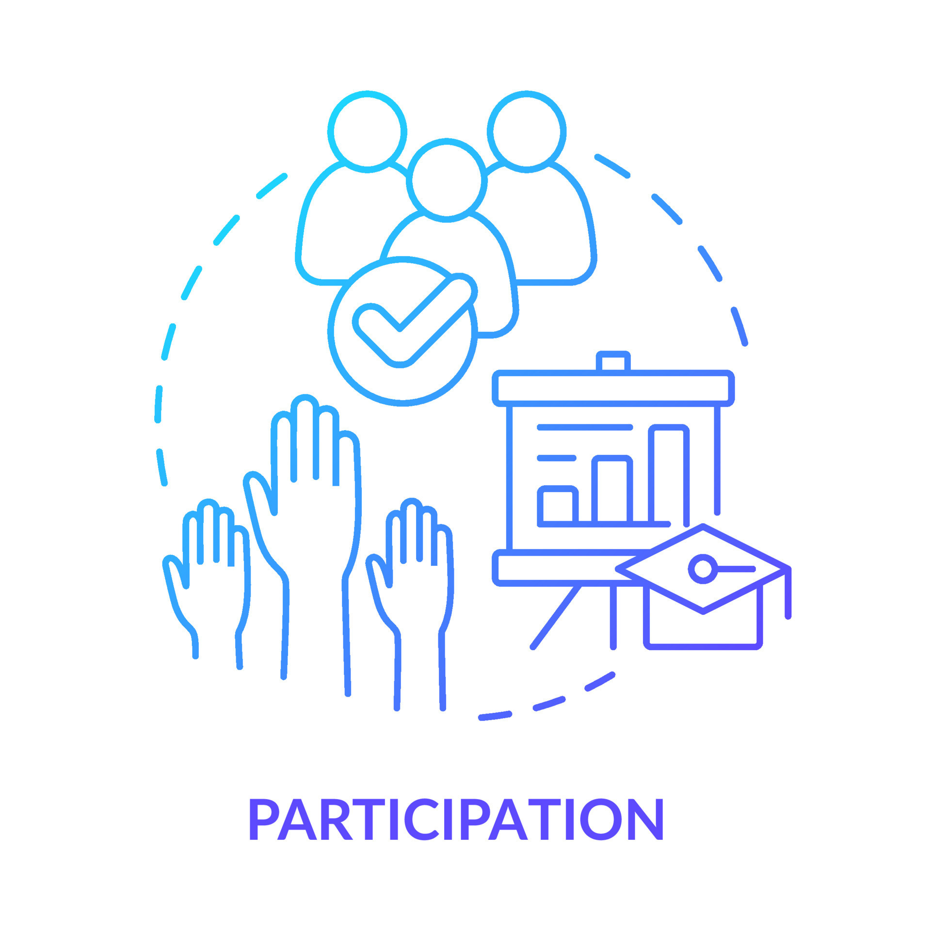 Participation blue gradient concept icon. Learning process engagement