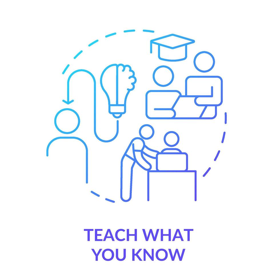 Teach what you know blue gradient concept icon. Share knowledge with students. Learning technique abstract idea thin line illustration. Isolated outline drawing vector