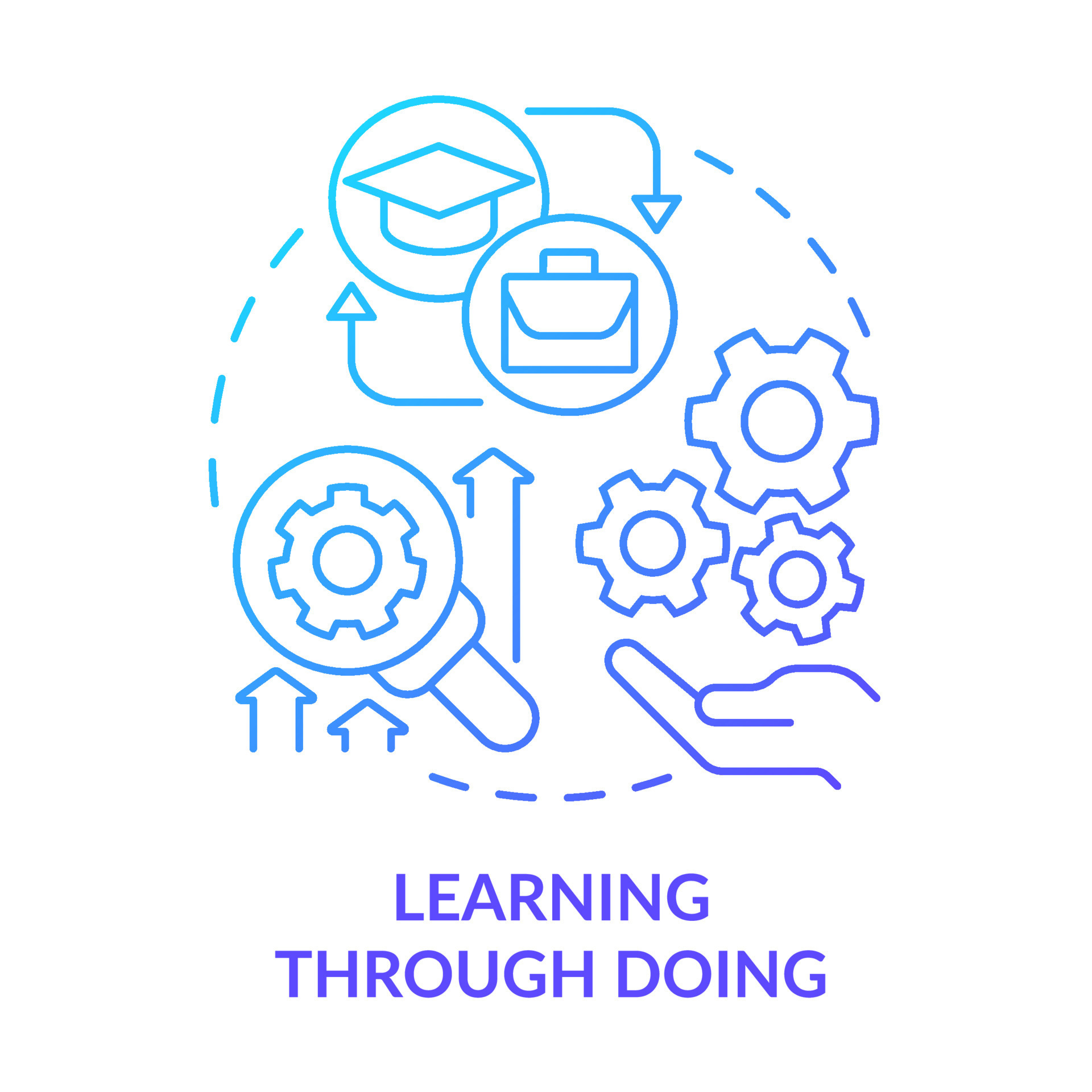 Learning through doing blue gradient concept icon. Apply knowledge ...