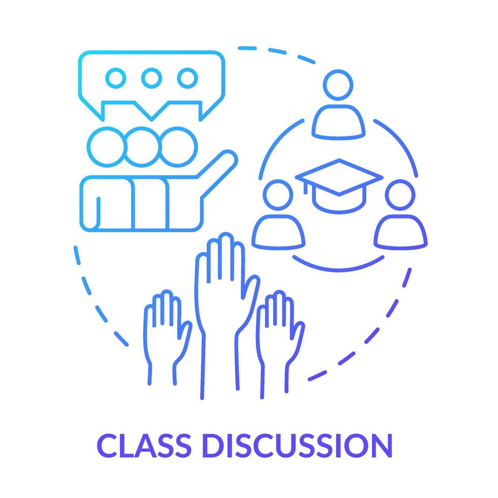 Class discussion blue gradient concept icon. Group meetings in class. Learning environment abstract idea thin line illustration. Isolated outline drawing vector