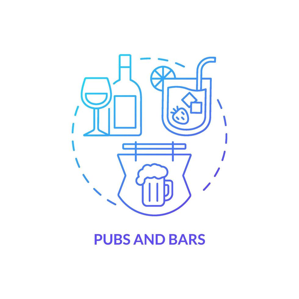 pubs y bares icono de concepto de degradado azul. industria de servicio de alimentos idea abstracta ilustración de línea delgada. sirviendo bebidas alcohólicas. trabajo de camarero. dibujo de contorno aislado vector