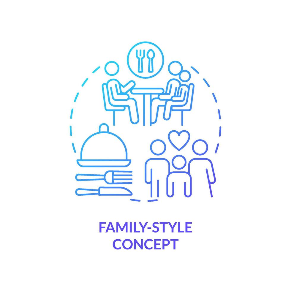 Family-style restaurant blue gradient concept icon. Dining experience abstract idea thin line illustration. Large meal portions. Table service. Isolated outline drawing vector