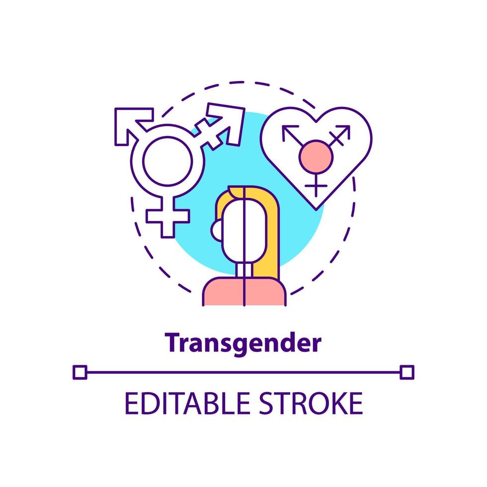 Transgender concept icon. Gender identity differs from sex. LGBT community member abstract idea thin line illustration. Isolated outline drawing. Editable stroke vector