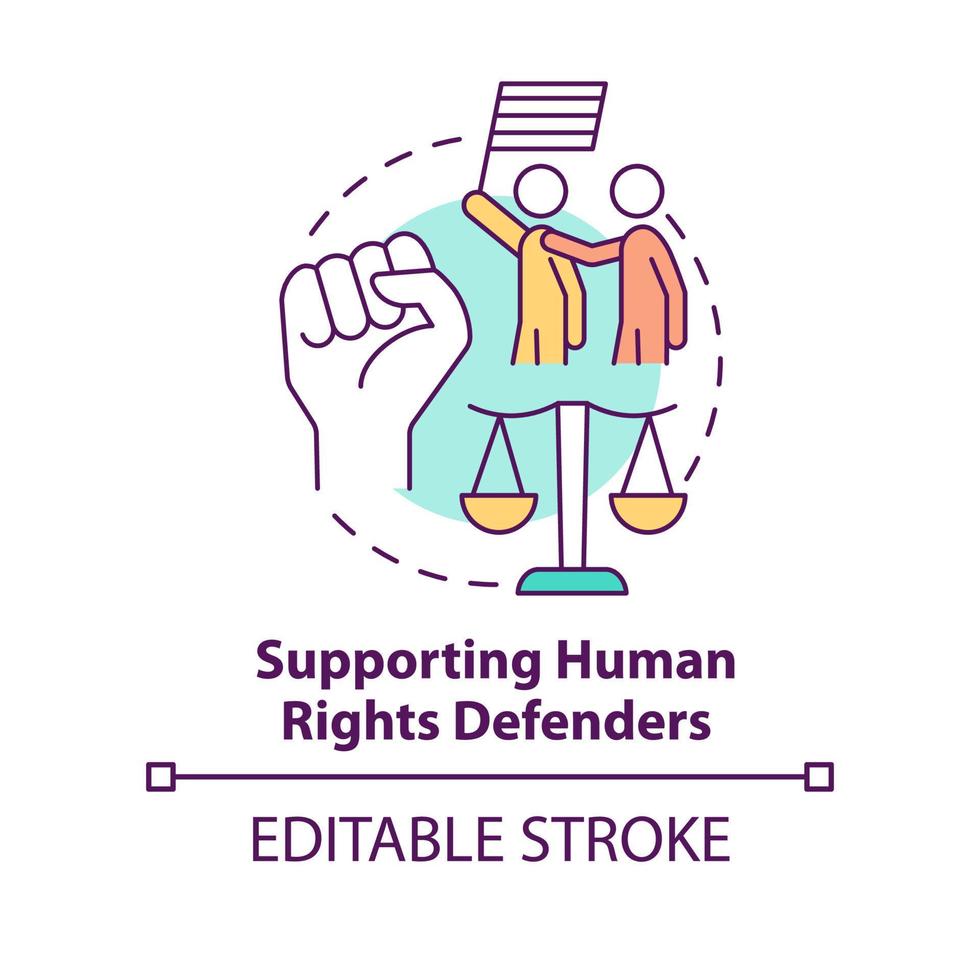 Supporting human rights defenders concept icon. Active fighters. State support abstract idea thin line illustration. Isolated outline drawing. Editable stroke vector