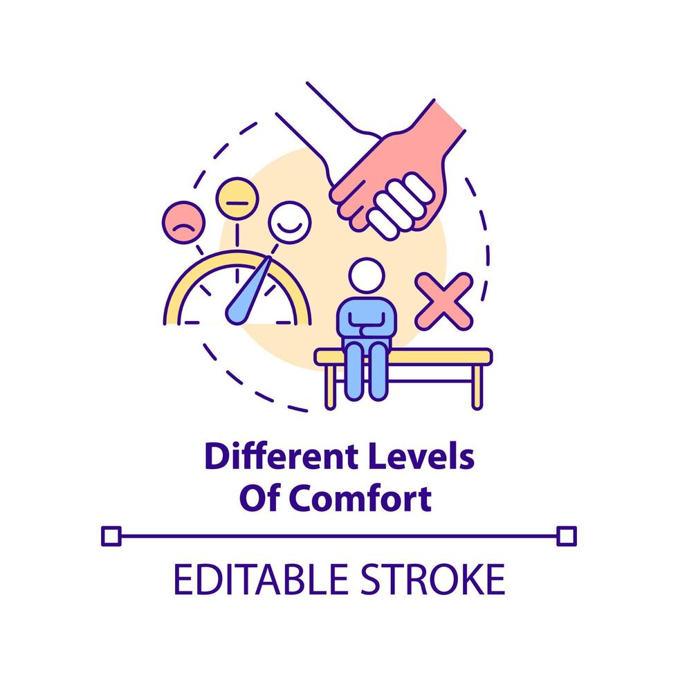 Different levels of comfort concept icon. Issue within LGBT couples abstract idea thin line illustration. Isolated outline drawing. Editable stroke vector