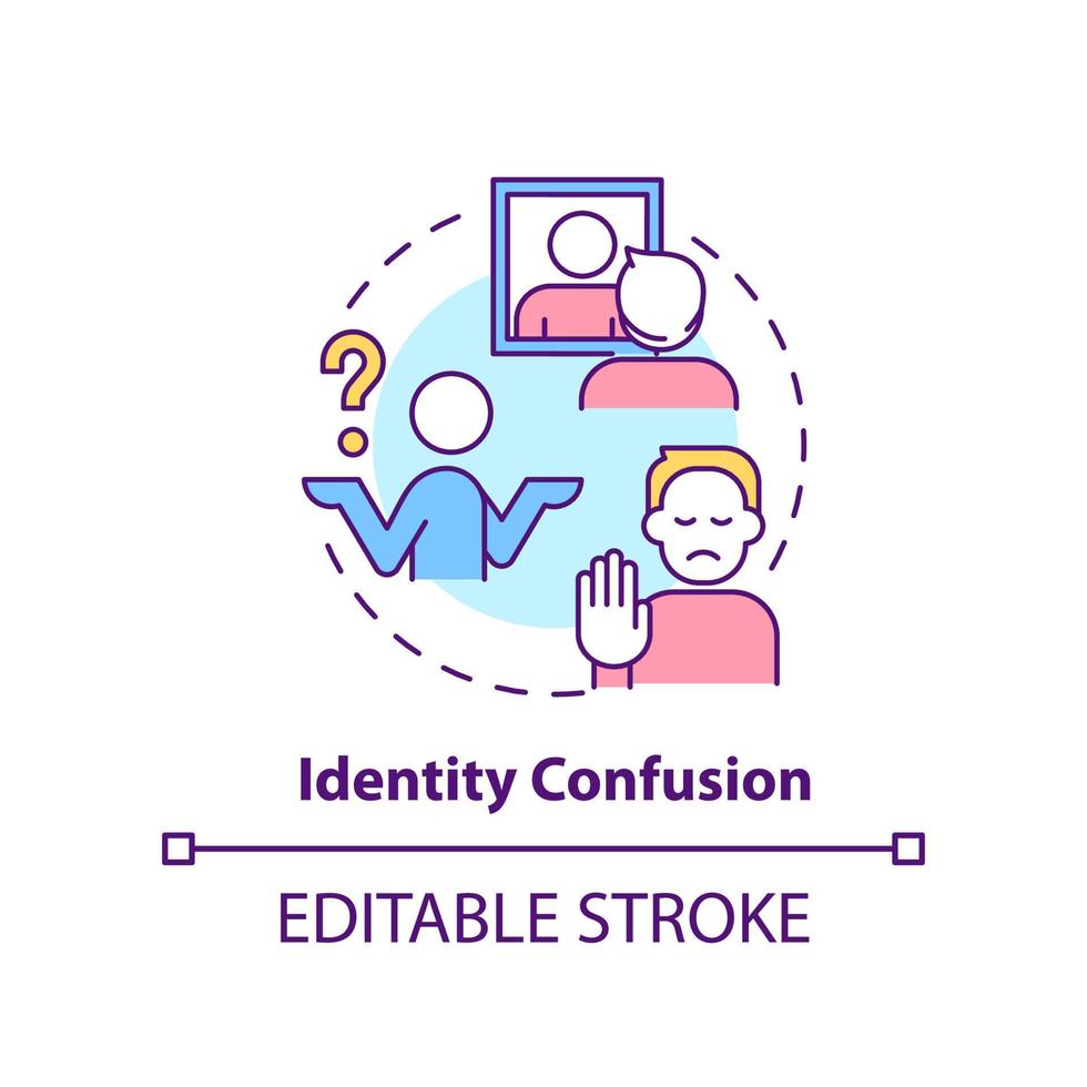 Identity confusion concept icon. Confused thoughts and feelings. Stage of coming out abstract idea thin line illustration. Isolated outline drawing. Editable stroke vector