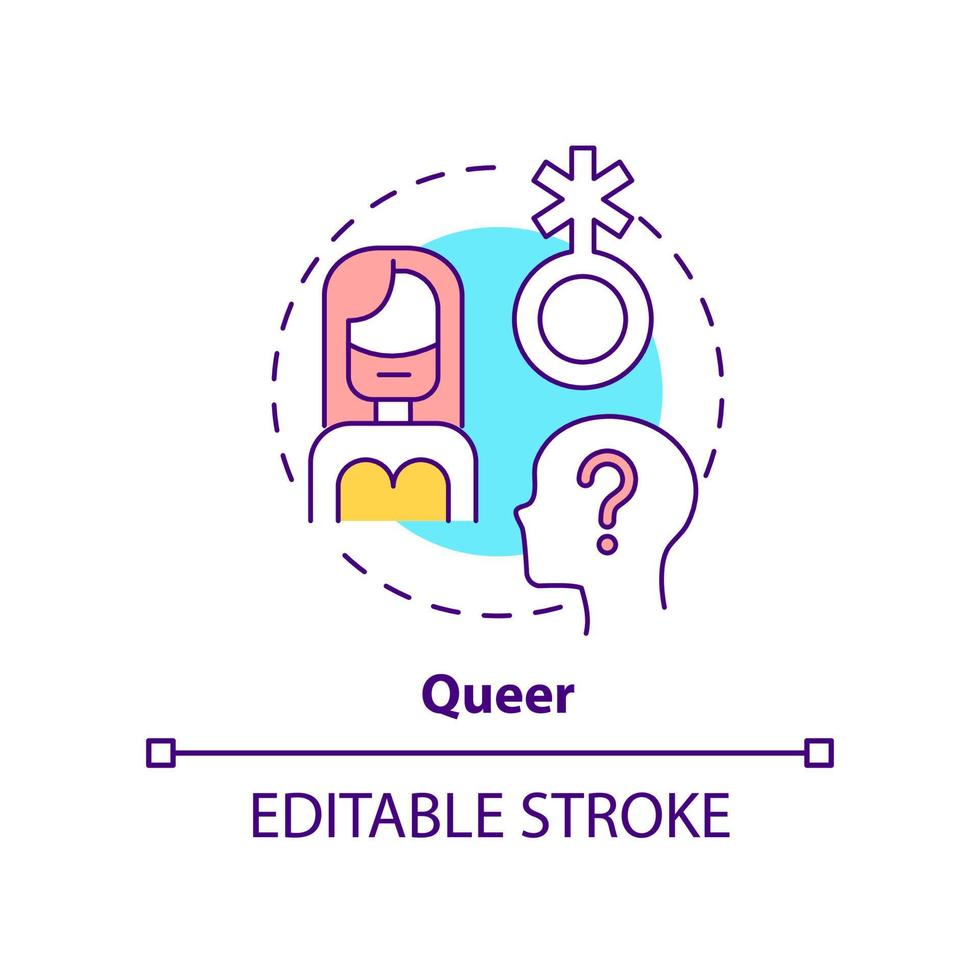 Queer concept icon. Questioning. Specific sexual identity. LGBT community member abstract idea thin line illustration. Isolated outline drawing. Editable stroke vector
