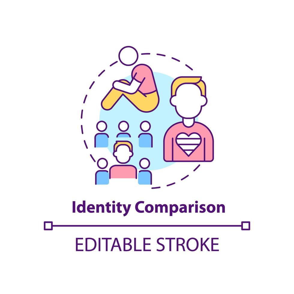 Identity comparison concept icon. Accept possibility. Stage of coming out abstract idea thin line illustration. Isolated outline drawing. Editable stroke vector