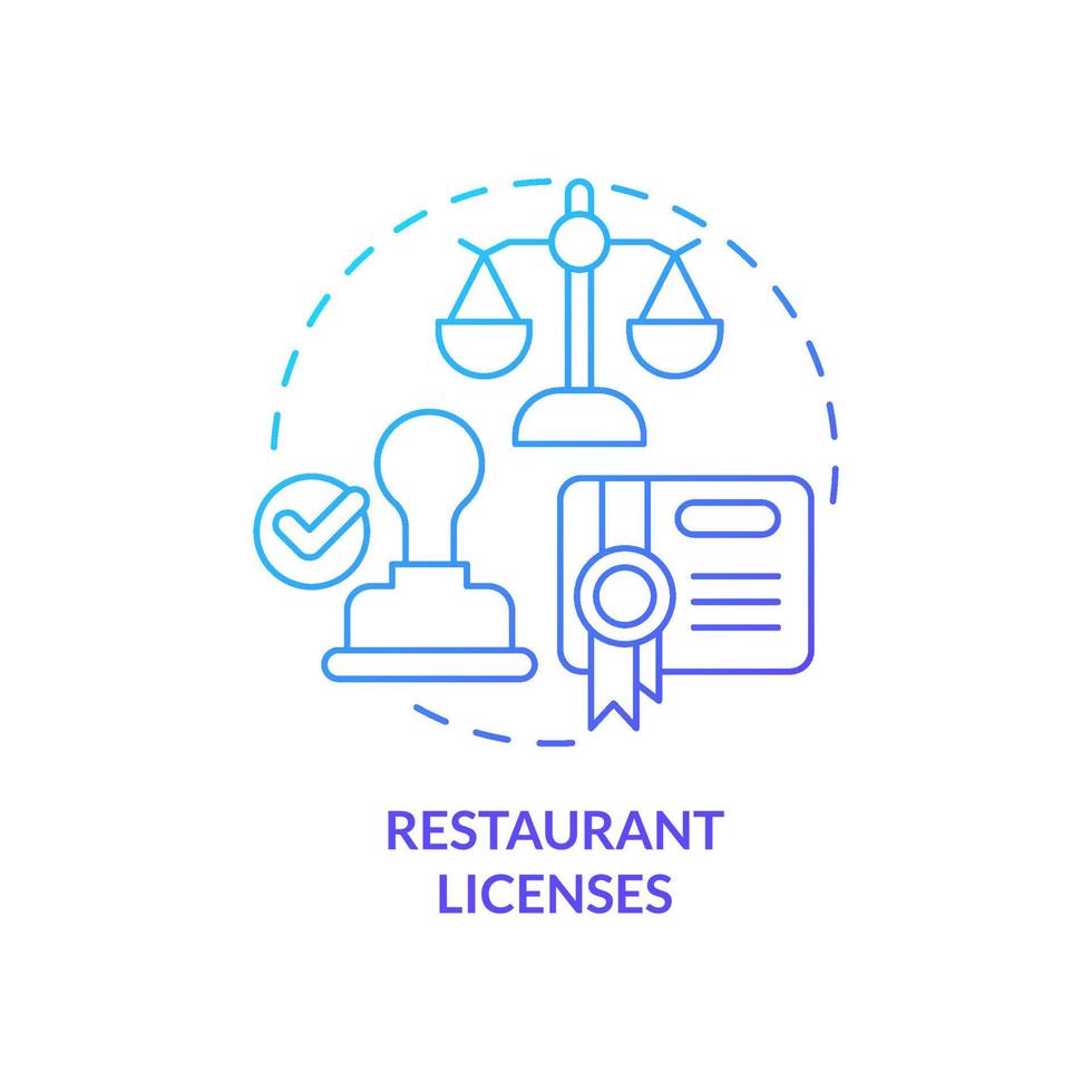 Restaurant licenses blue gradient concept icon. Opening food service establishment step abstract idea thin line illustration. Operating legally. Isolated outline drawing vector