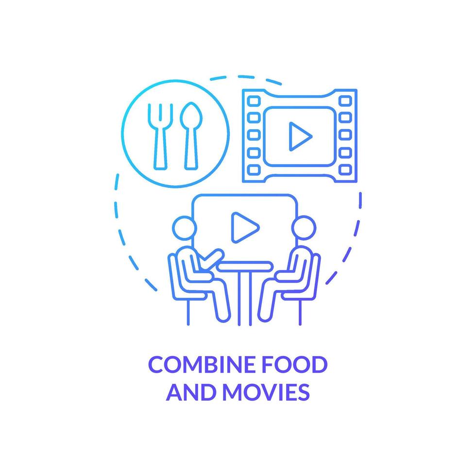 combinar alimentos y películas icono de concepto de gradiente azul. hacer que el restaurante tenga una idea abstracta de moda ilustración de línea delgada. comedor de cine. dibujo de contorno aislado vector