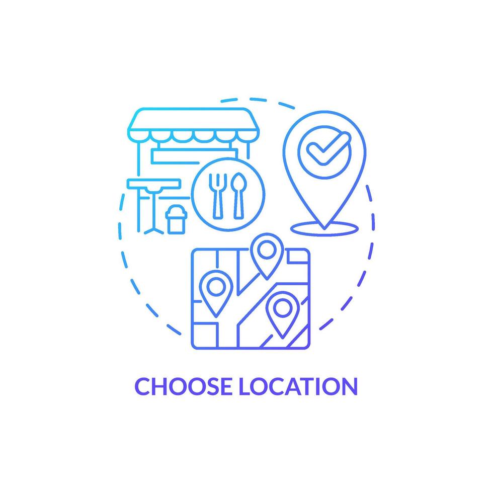 Choose location blue gradient concept icon. Small restaurant business plan abstract idea thin line illustration. Site with own parking. Isolated outline drawing vector