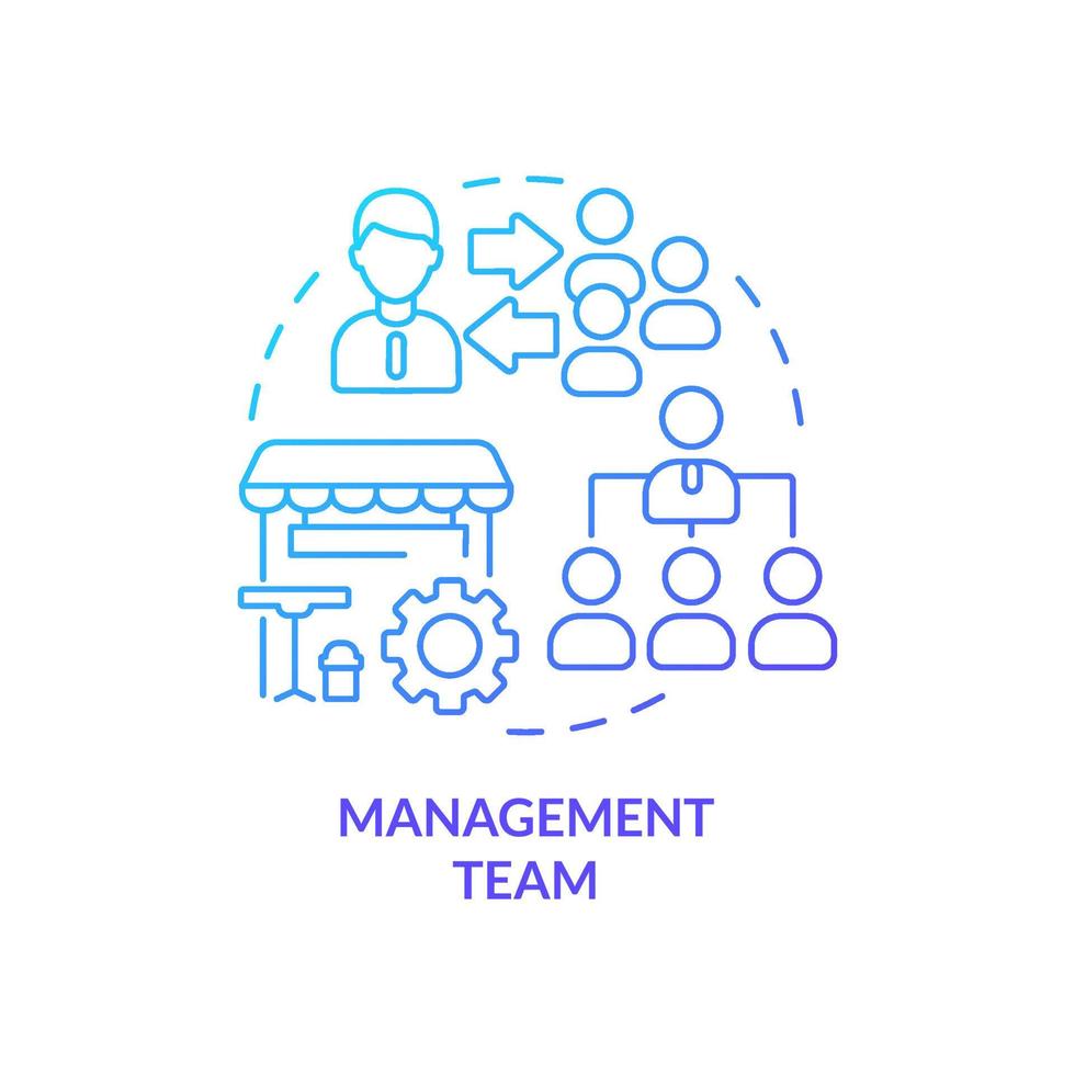 Management team blue gradient concept icon. Restaurant staff abstract idea thin line illustration. Executive duties of managers. Handle operations. Isolated outline drawing vector