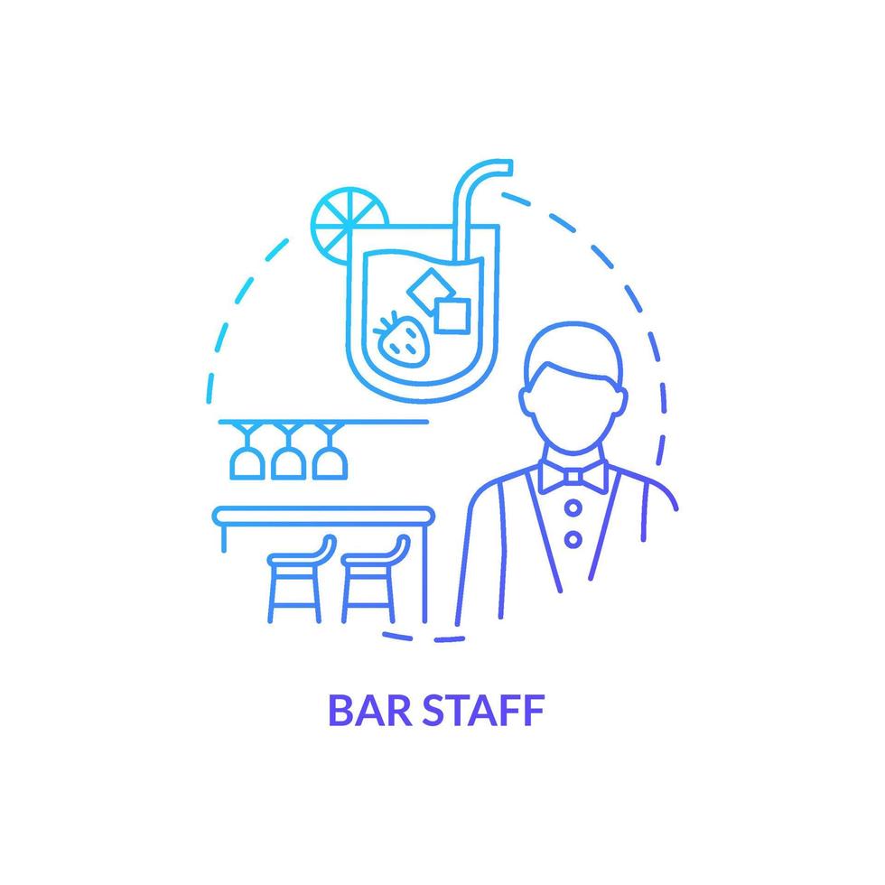 Bar staff blue gradient concept icon. Hiring restaurant employees abstract idea thin line illustration. Barman and bartender duties. Prepare drinks. Isolated outline drawing vector