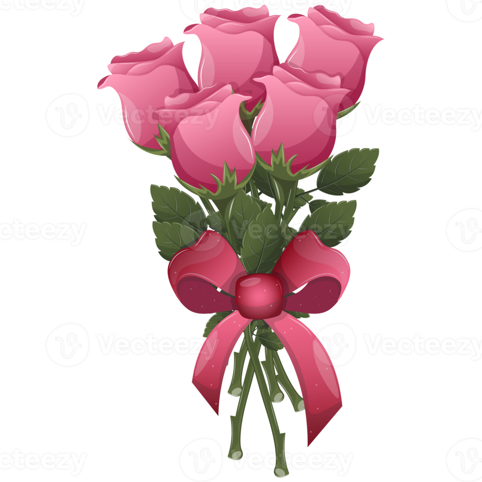 Valentine's day bouquet of roses illustration. Pink roses cartoon. Wedding flowers decoration. Floral rose bloom for decoration illustration png