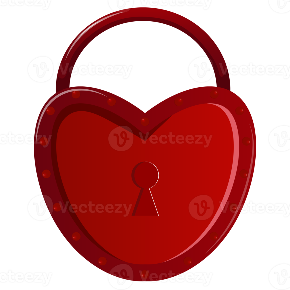 Valentine's day cartoon red heart-shaped lock with keyhole on transparent background. Design for advertising poster or mobile app. png