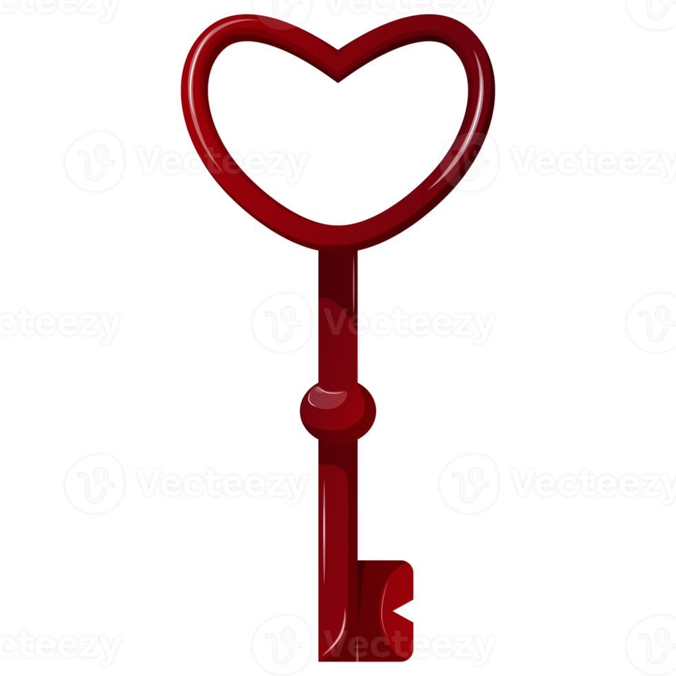 hjärtans dag tecknad serie röd hjärtformade nyckel på transparent bakgrund. design för reklam affisch eller mobil app. png