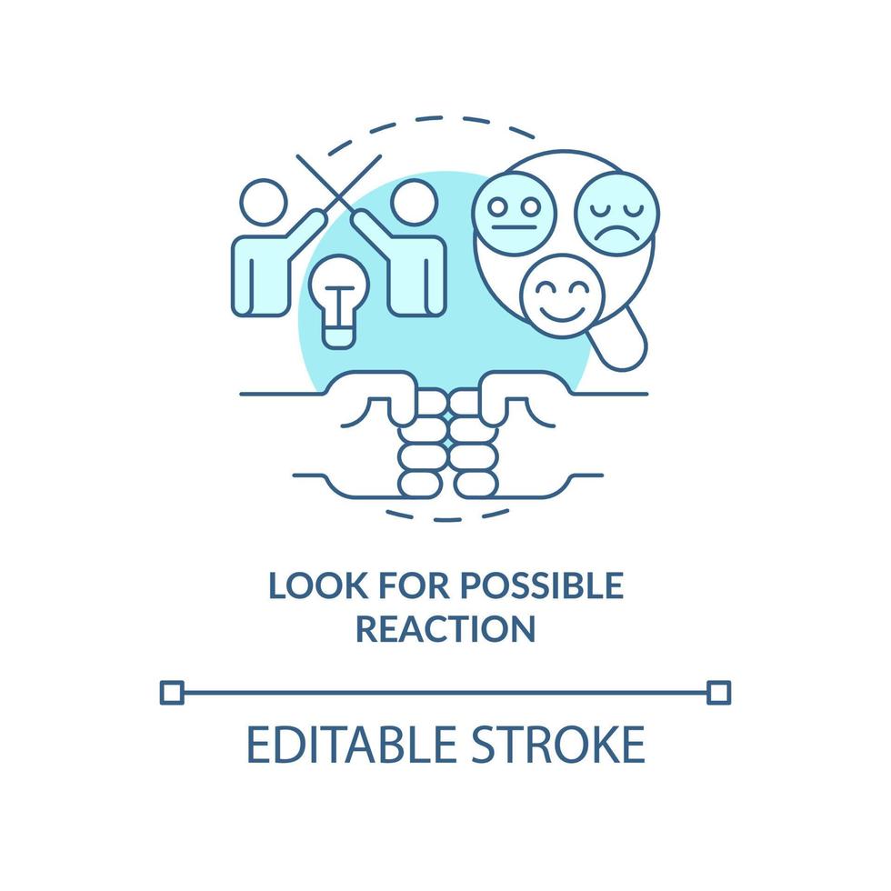 Look for possible reaction turquoise concept icon. Client behavior. Trend evaluation abstract idea thin line illustration. Isolated outline drawing. Editable stroke vector